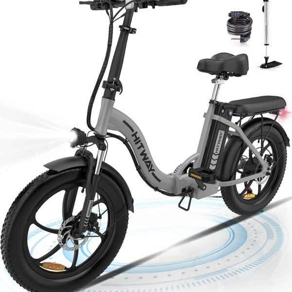HITWAY Vélo Électrique,20″ VTT Fat Bike Electrique Adulte Pliable,Batterie 36V/11,2Ah,Moteur 250W,Portée 35-90km,Shimano 7 Vitesses,E Bike Ville