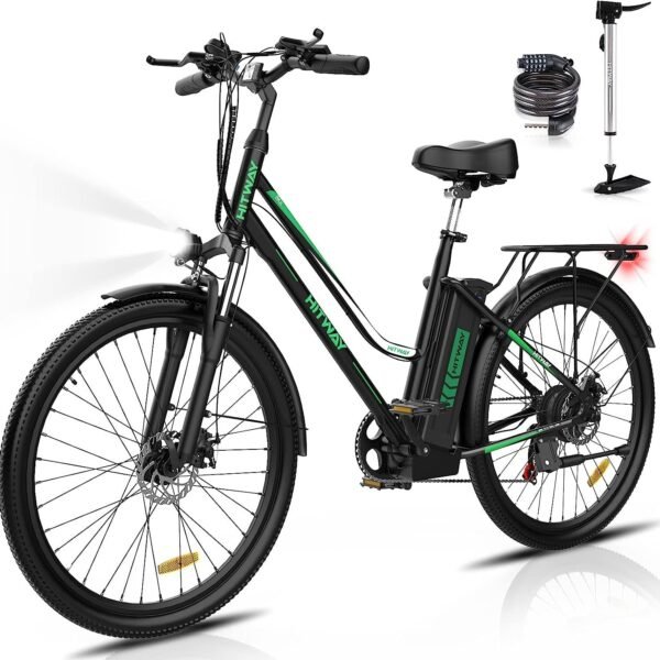 HITWAY Vélo électrique, 26” vélos électriques Femme,Moteur 250W,Shimano 7 Vitesses,E-Bike avec Batterie au Lithium Amovible 36V 11,2Ah 35-90km Ebike